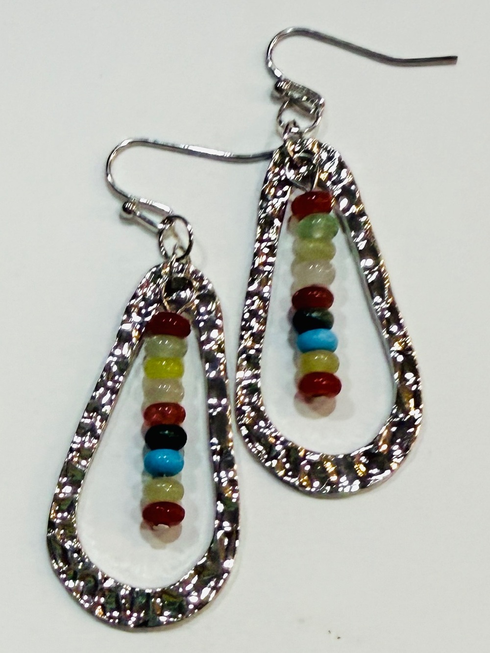 Multicolor Beaded Teardrop Dangle Earrings - Silver Tone